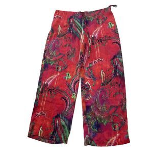 Natori Wide Flowy Pants Women L Abstract Red Green Beach Boho Whimsy Festival L